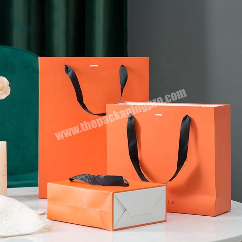 Orange Paper Bag Logo, Paper Bag Custom Logo, Clothes Package Bags