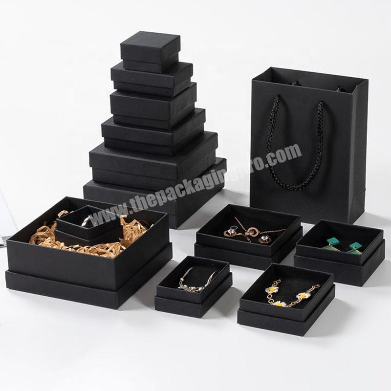 black  small unique necklace jewelry trinket box with pouch custom logo printed  earring ring boxes