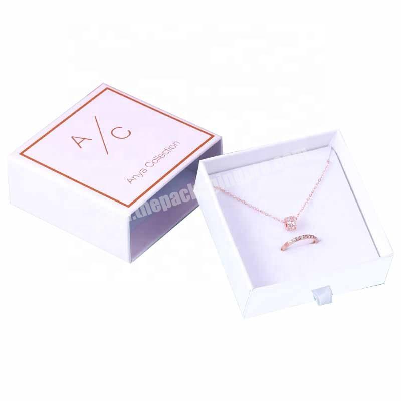 cheap white luxury necklace earring corrugated  drawer box packaging costom logo square slide gift ring boxes with foam