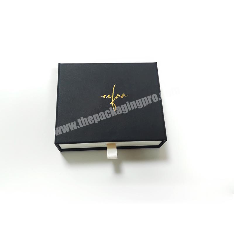 custom black gold logo jewelry gift eyelash soap hat drawer sliding paper cardboard box packaging with handle with satin