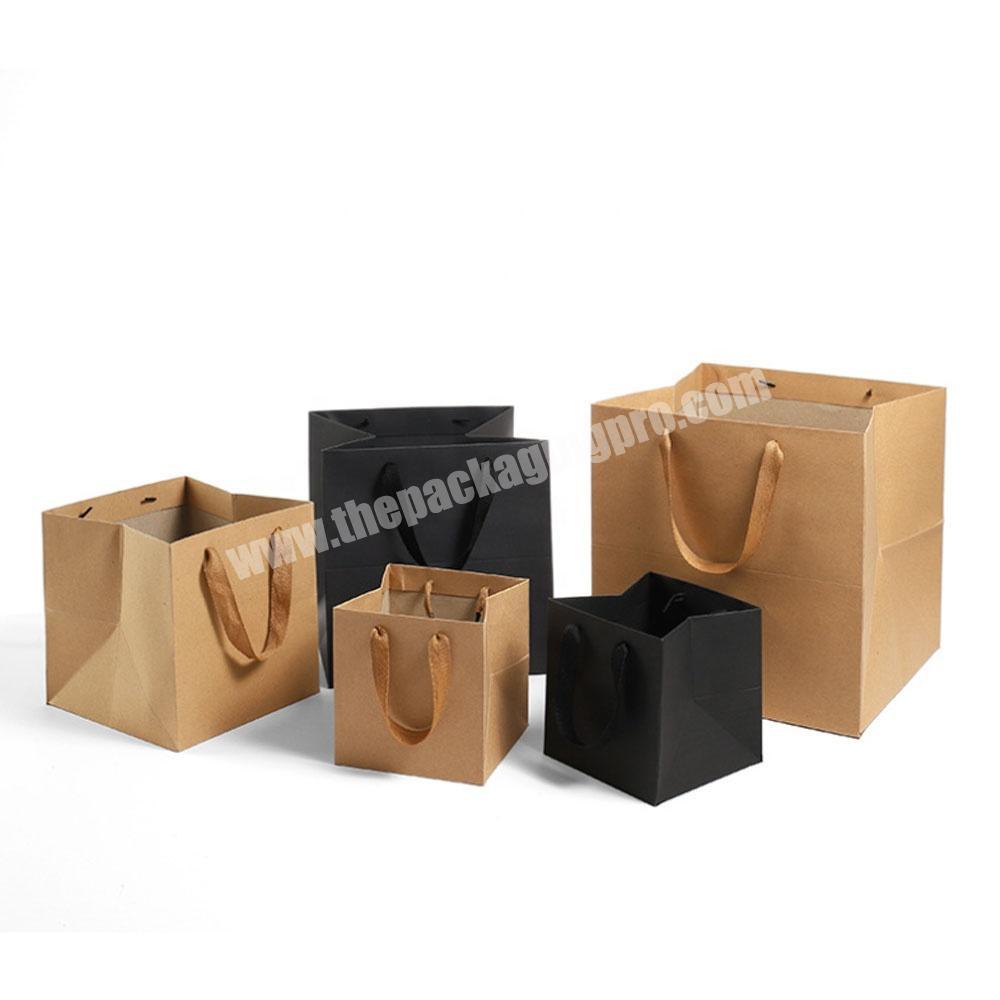 custom gold logo print small black ribbon handles kraf gift paperbags with gold logo branded shopping square flower paper bag