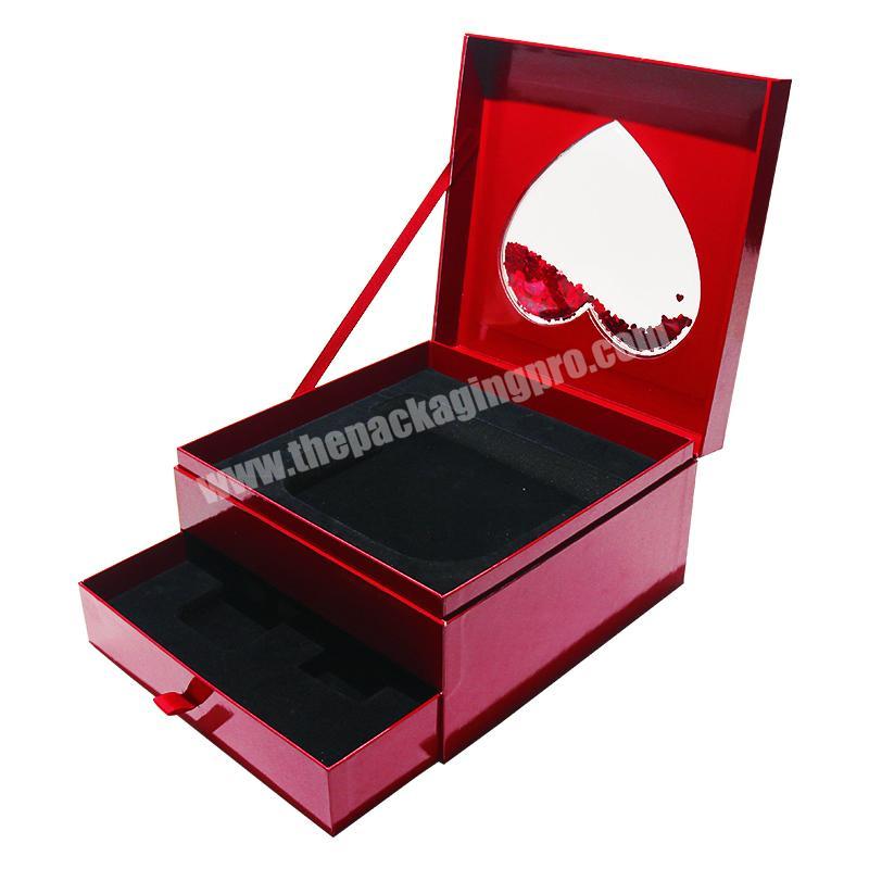 custom high quality valentines day heart drawer transparent gift box packaging with window