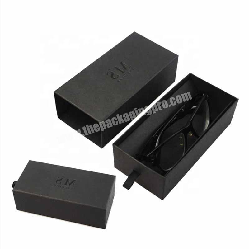 custom logo black square cardboard packing folding sunglasses drawer paper box packaging for gift
