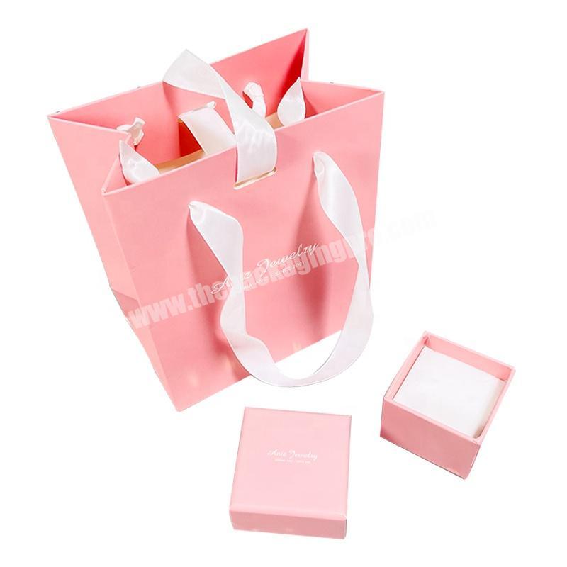 custom logo cheap light pink luxury ring jewelry bridesmaid gift box packaging cardboard kraft paper bags