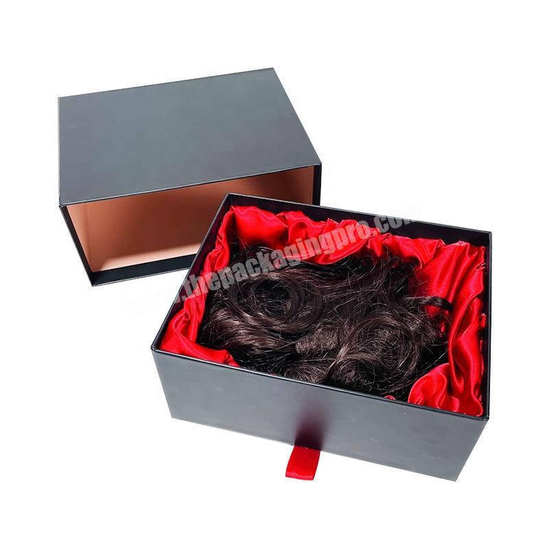 Custom logo black Cardboard hair extensions rigid luxury gift paper box sliding drawer Packaging wig custom box