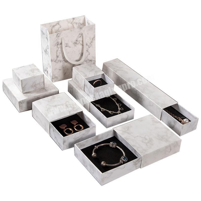custom logo made luxury bracelets coated kraft jewelry jewellery set boxes white black marble ring packaging box bag
