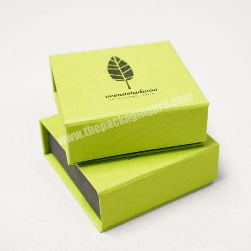 custom logo printed green Small luxury tiny earrings sliding drawer square paper jewelry packaging boxes with handle