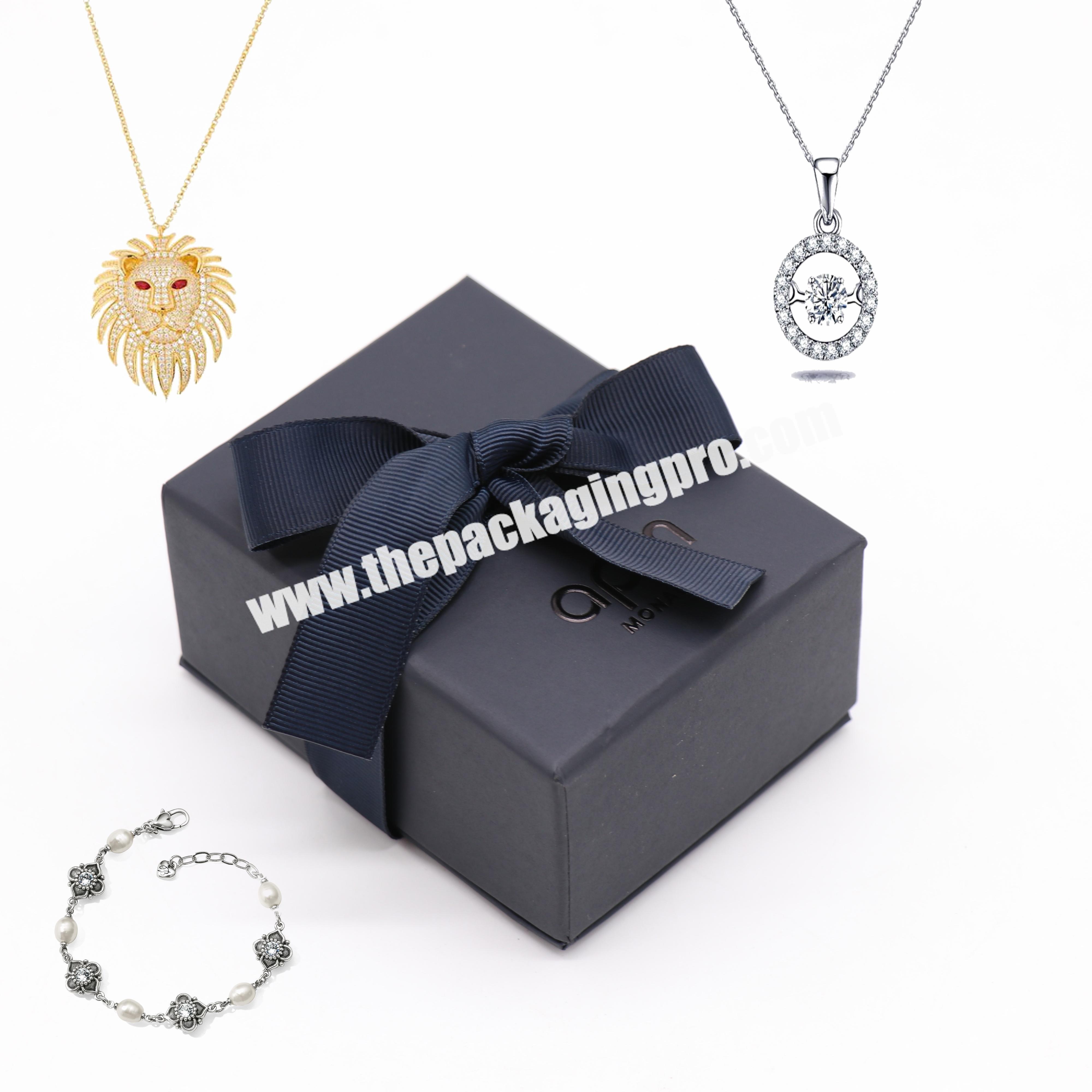 custom logo printed luxury paper cardboard earring necklace blue jewelry gift box jewelry packaging box jewelry box with ribbon