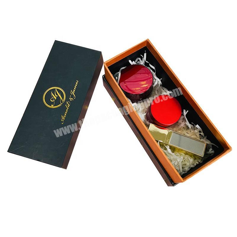 custom luxury jewellery packaging black and gold rigid gift box with lid Hot stamping cosmetics cardboard jewelry box