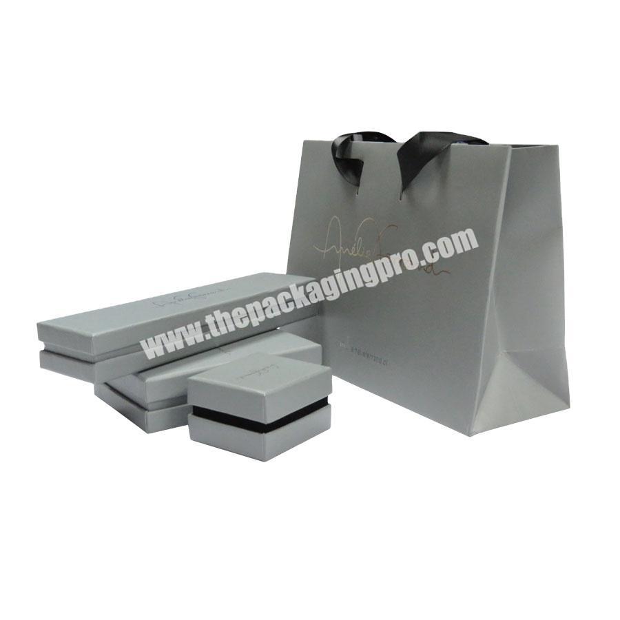 custom rigid paper luxury jewelry packaging grey jewelry box&bag scatole cajas para joyeria