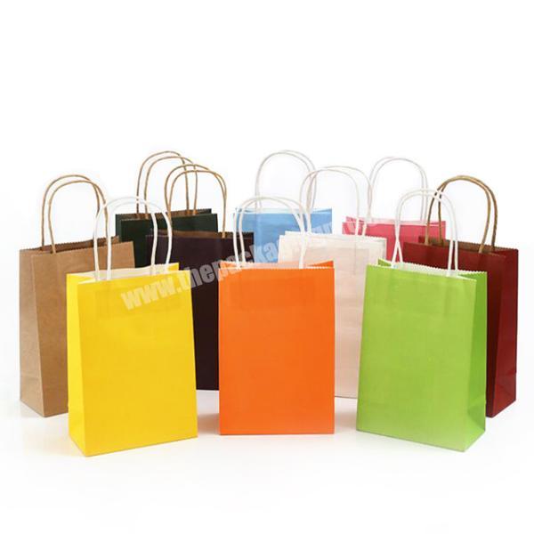 customized full color printed twist kraft paper bag brown shopping packaging flat handle kraft paper bag for clothing