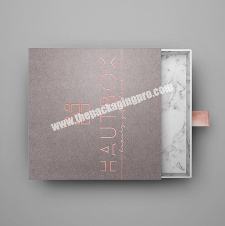 customized marble printing paper gift drawer sliding cardboard box packaging with logo rose gold hot foilhot stamping