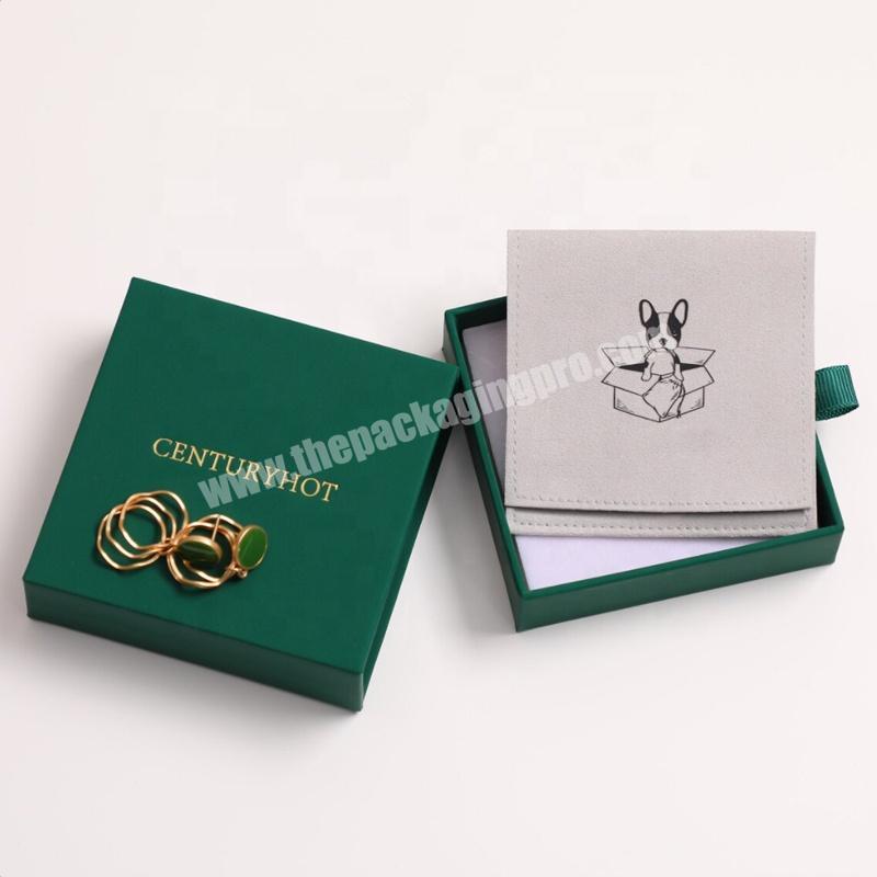 green luxury Ring Necklace Bracelet jewelry Paper box custom logo small  packaging drawer cardboard box