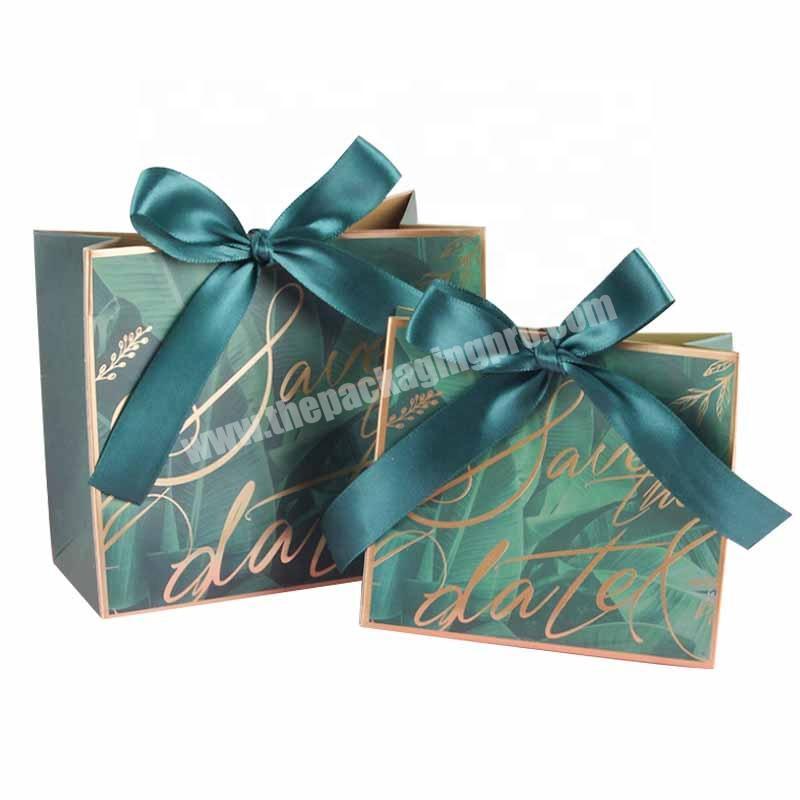 green mini shopping thank you paper bags custom logo luxury personalized kraft wedding gift bag with ribbon