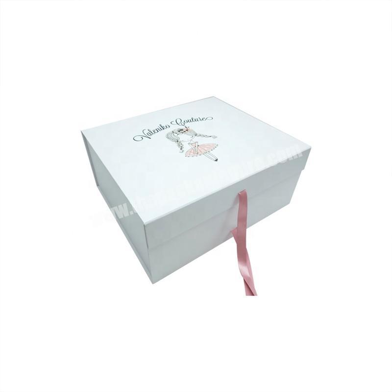 high quality custom magnetic foldable cardboard box with ribbon