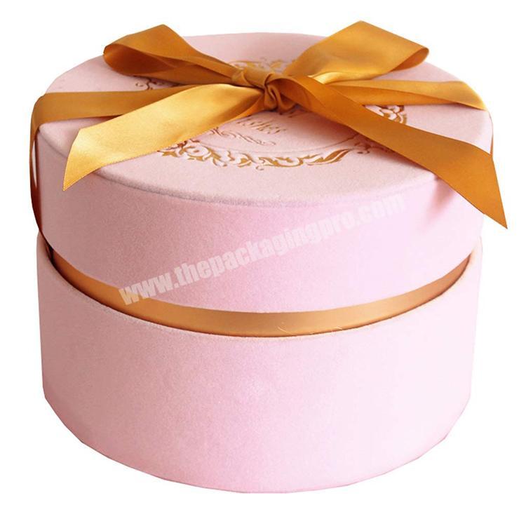 high quality wholesale custom pink velvet cylindrical gift box