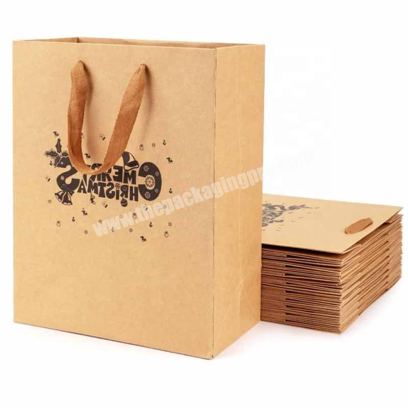 logo printed craft gift shopping bags packaging for clothes custom thank you brown kraft paper bag with handles