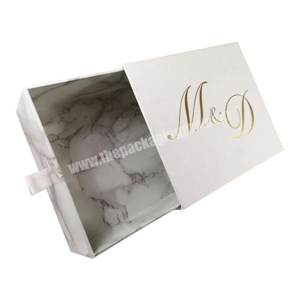 luxury recycled cardboard white cardboard jewelry packaging marble printed drawer box foam inserts sliding gift box