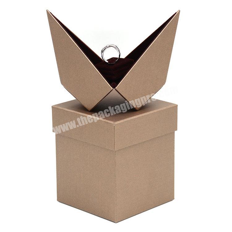 personalize packaging solution Boutique Brown magnetic clamshell Sepcial Jewelry Paper Packaging Box For Ring
