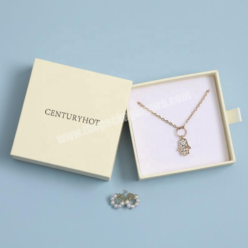 personalized logo custom cream color thick jewellery gift drawer boxes necklace earrings ring jewelry packaging box