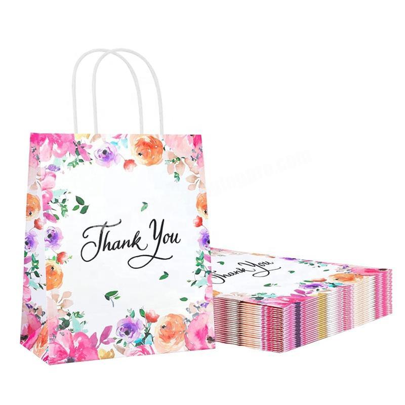 small shopping bags custom white wholesale Floral Design bag for Gift, Clothing, Boutique, Wedding, Birthday Party Supplies