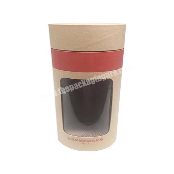 custom made 4\ big eco-friendly cylinder kraft paper box round tube box with clear transparent pvc window on tube side