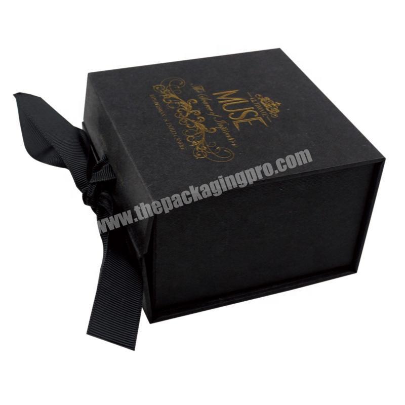 Custom Luxury Packaging With Gold Foil Logo And Ribbon Closure Textured ...