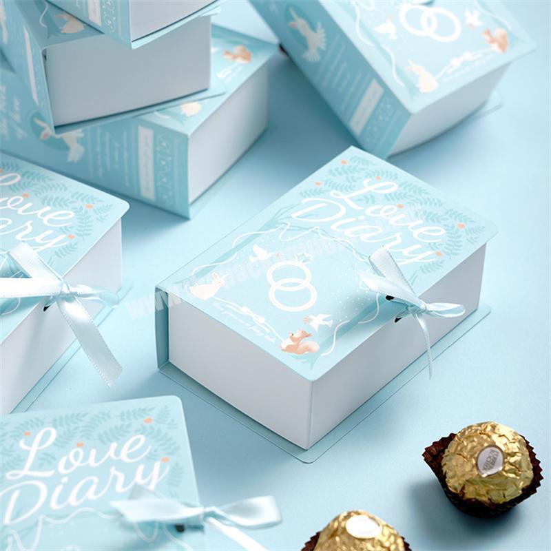 Hot exquisite chocolate box wedding holiday candy gift box printed book shaped paper packing box with ribbon