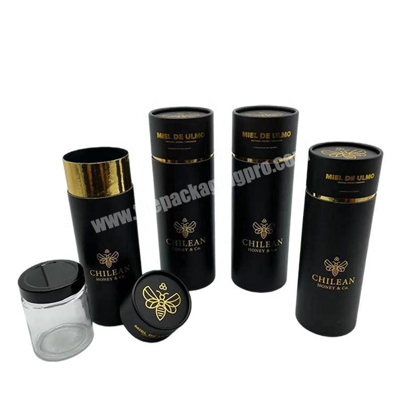 Luxury Design Black Honey Glass Jar Gift Round Cardboard Packaging Cylinder Paper Tube Box