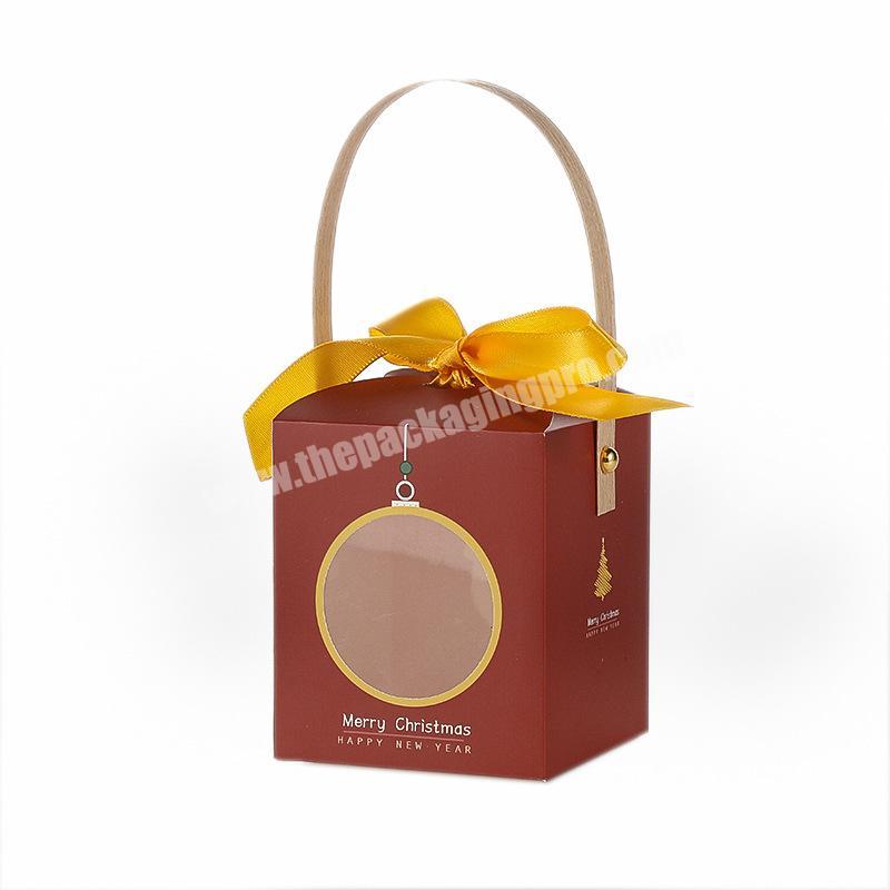 New Year Christmas Decoration Paperboard Cookie Hamper Apple Packaging Box With Kraft Paper Rope