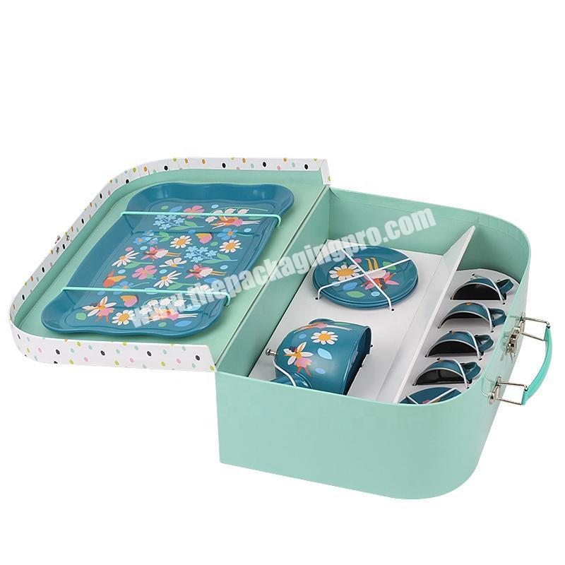 custom Custom design insert storage kids toy porcelain teapot box children's tea set cardboard suitcase with handle 