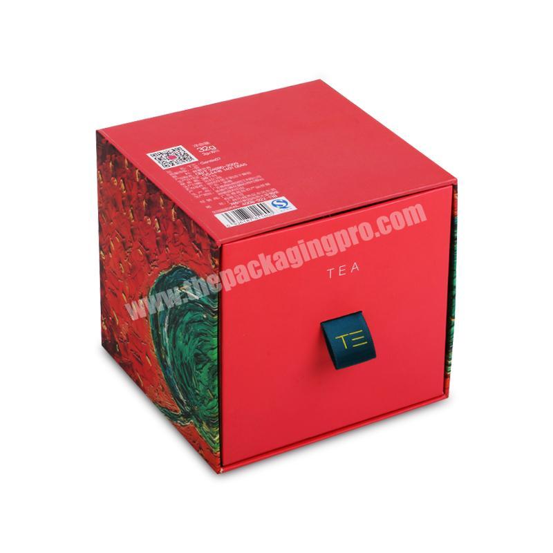 4 dividers drawer sliding type rigid paper cardboard tea packaging gift box with 4 cavity compartments