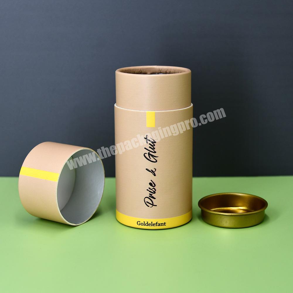 Biodegradable Brown Kraft cylindrical Cardboard Paper Tube for Loose Leaf Tea Round Container with Metal Lid Airtight