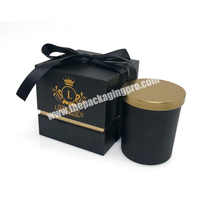Black Candle Jar Glass Packaging with Lid Box Paper Insert Custom Luxury Unique Set Package Boxes For Candles