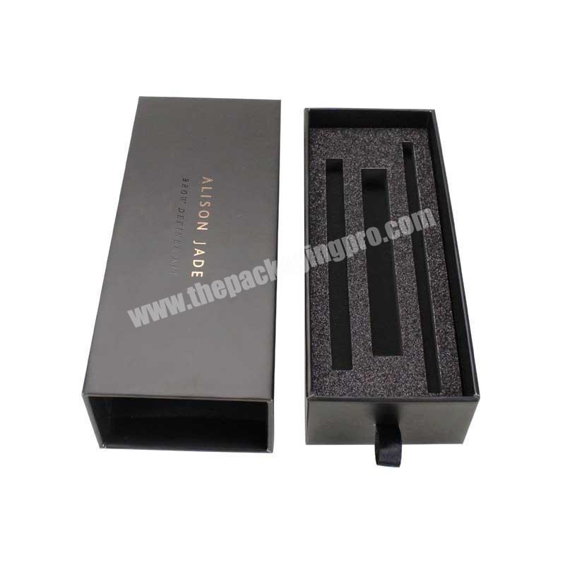 Black Elegant Cosmetic Drawer Gift Packaging Box with Custom Logo Rose Gold Foil Hot Stamping