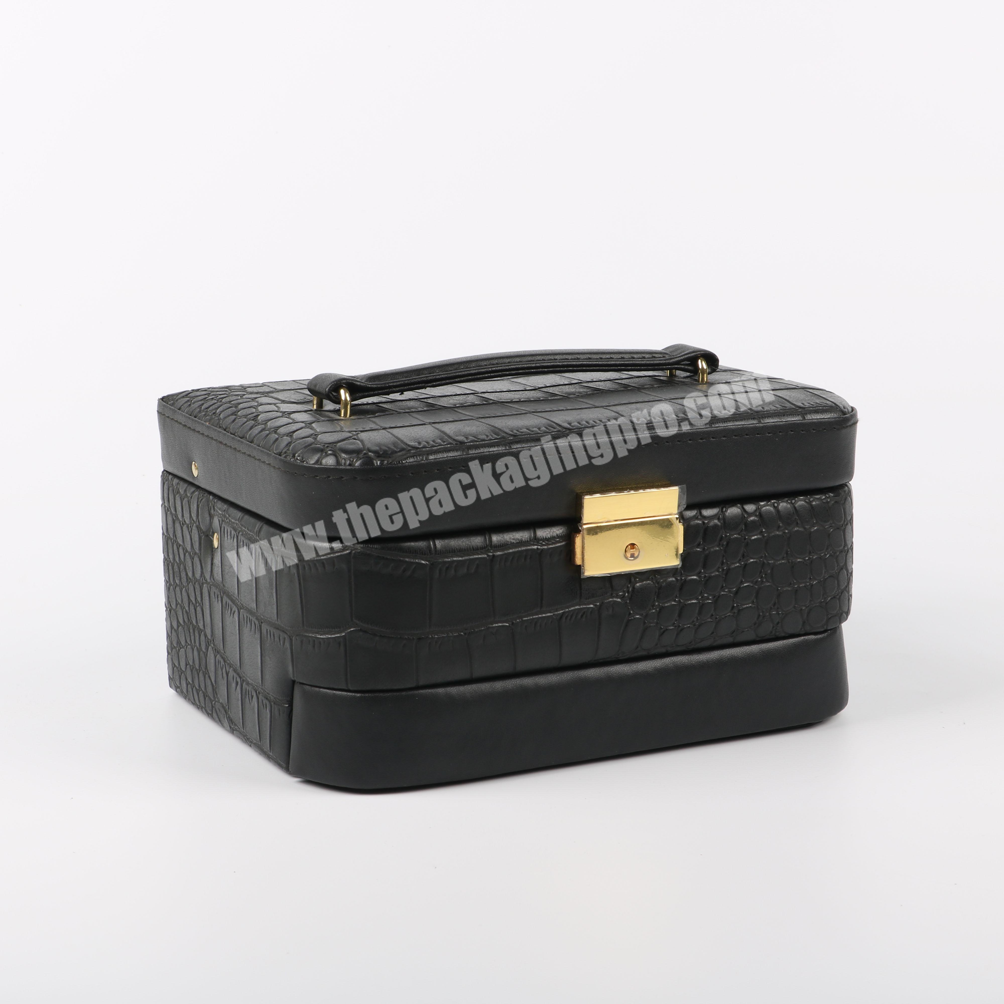 Black luxury portable jewelry box multi-layer female decoration nice design storage leather box