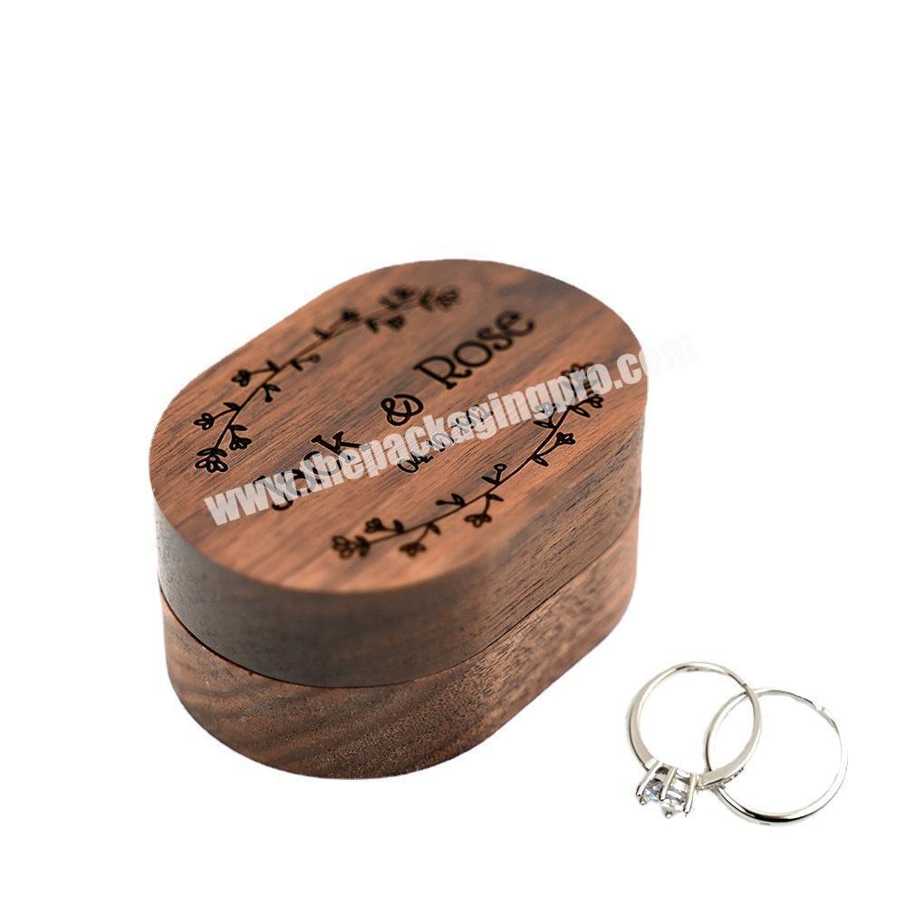 Black walnut wood jewelry ring necklace holding case vintage small wood engagement gift box