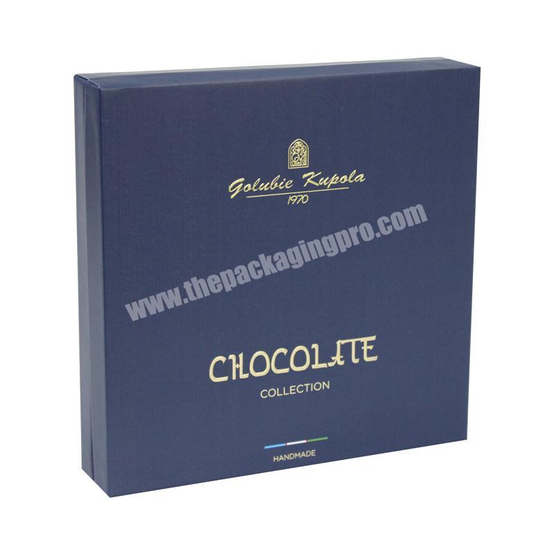 Blue Printed Hard Cardboard Magnetic Prime Branded Packing Box for Chocolate Packs with Yellow Insert