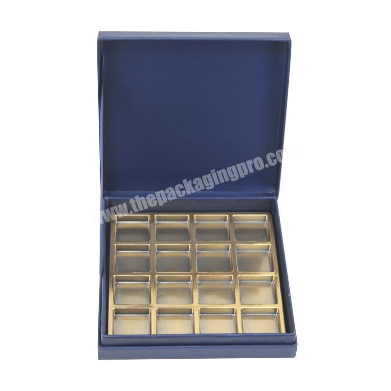 Blue Printed Hard Cardboard Magnetic Prime Branded Packing Box for Chocolate Packs with Yellow Insert