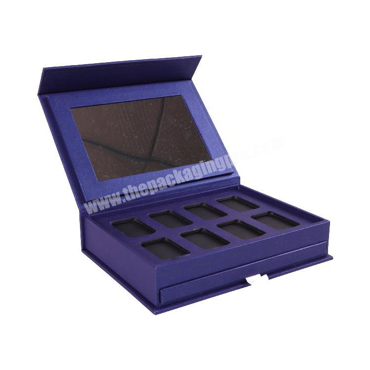 Blue beautiful pure color paper empty eye shadow makeup box with mirror