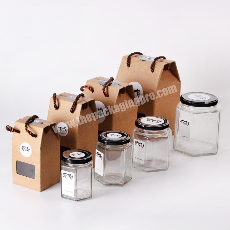 Brown PVC Window Take Away Honey Bottle Jar Paper Boxes With Handle