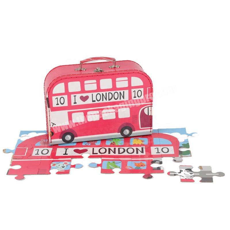 Bus puzzle kids suitcase packaging box cardboard suitcase box with handle
