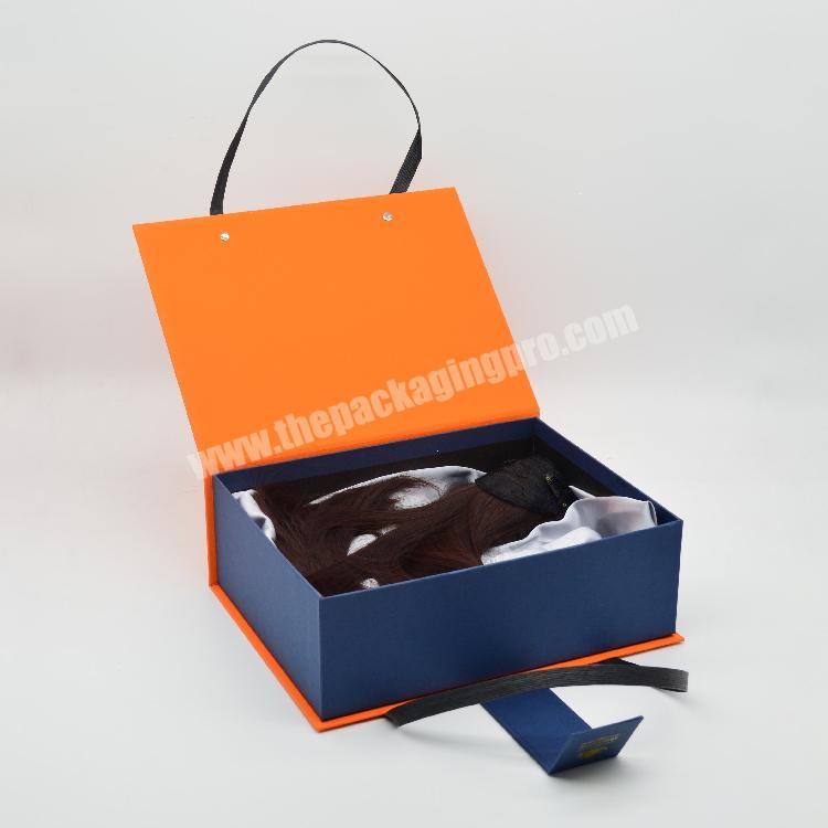 Cardboard Paper Gift Wig Hair Extension Magnetic Packaging Box with Handle Custom Logo Premium Luxury Grey Board Handmade ALLICO