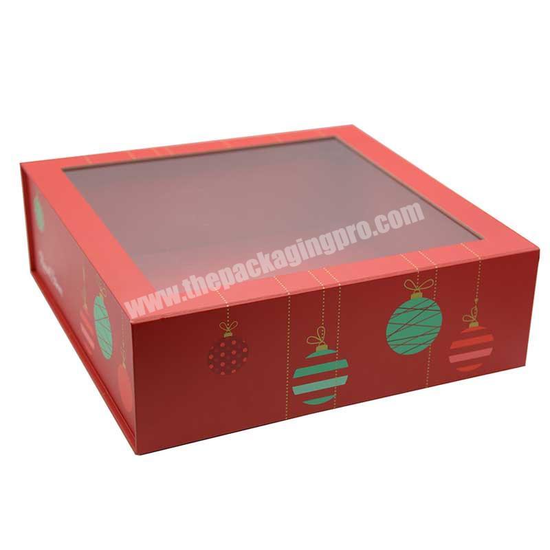 Cardboard paper chocolate praline red folding Christmas gift packaging box with clear window
