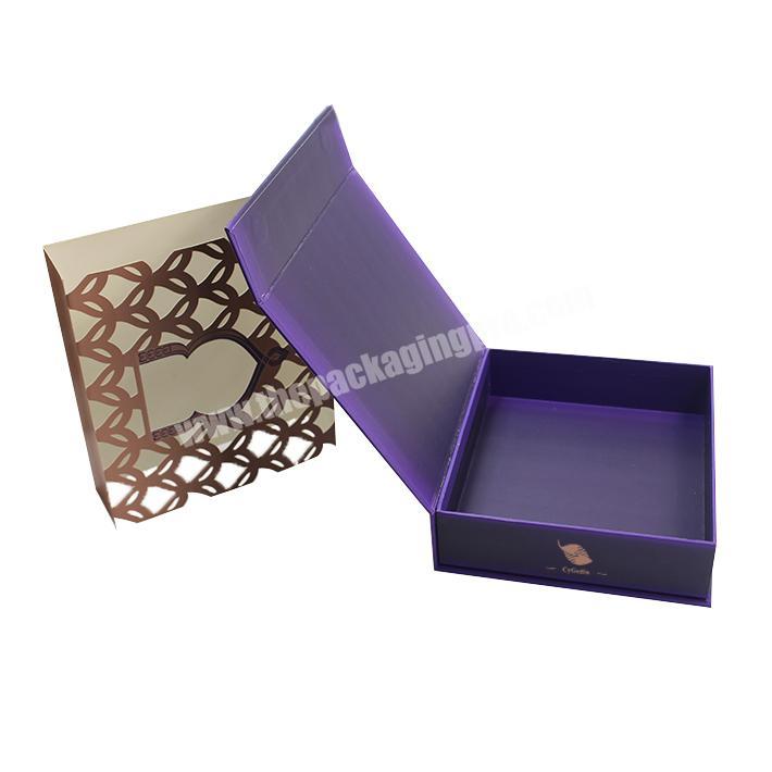 China Custom Luxury Purple Book Shaped Rigid Cardboard Packaging Magnetic Gift Boxes With Sleeve Decoration Gift Box For Jewelry