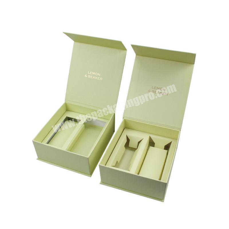 China Custom Luxury green Book Shaped Rigid Paper Packaging Magnetic Gift Boxes With paper Insert