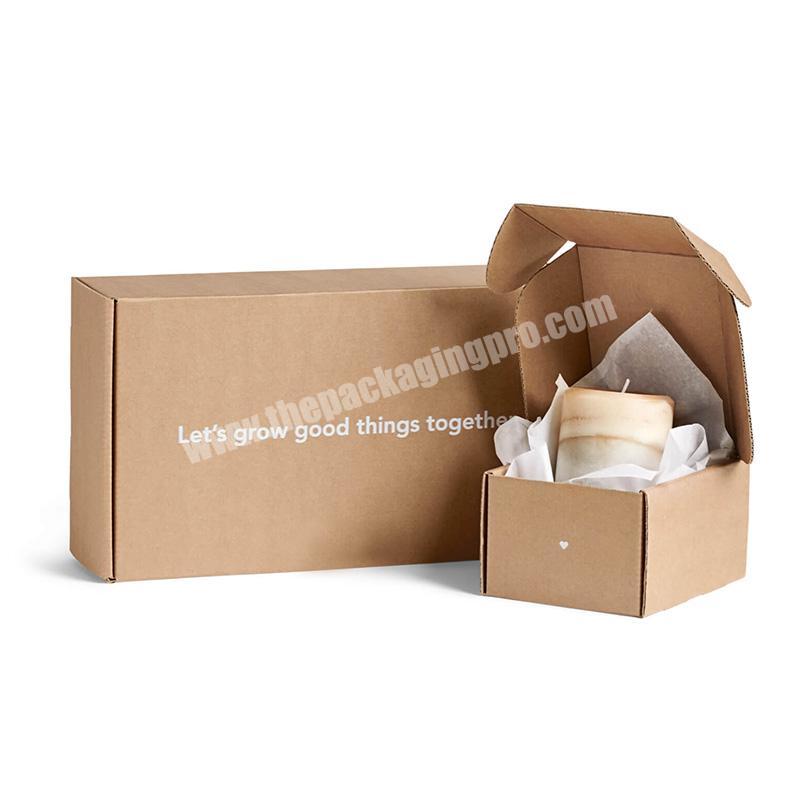China Full Custom Logo Eco Friendly Folding Kraft Paper Corrugated Shipping Mailer Candle Small Mailing Paper Box