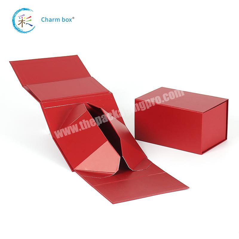 China Supplier High End Luxury Red Rigid Cardboard Foldable Gift Box Clamshell Magnetic Gift Box
