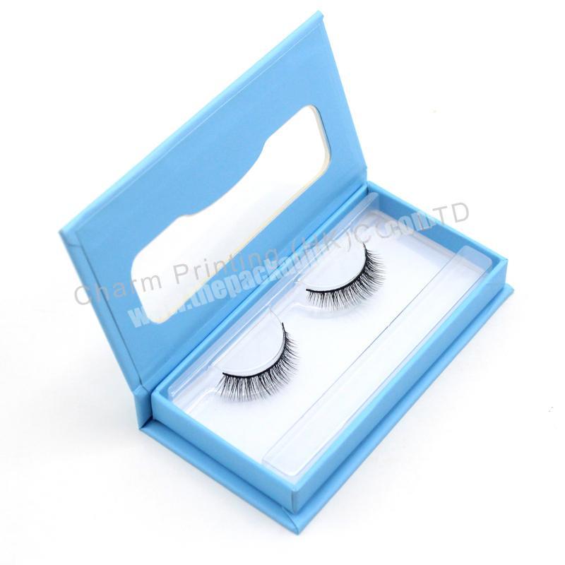 China Suppliers Customization Logo Blue Portable Biodegradable Window Paper Eyelash Box With Magnet
