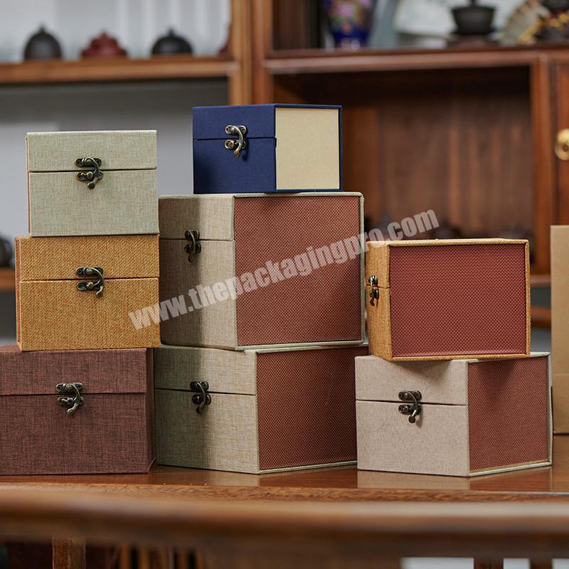 China Wholesale Yellow Brown Beige Color Protective Packaging Square Linen Gift Box With Sponge Inner Support factory
